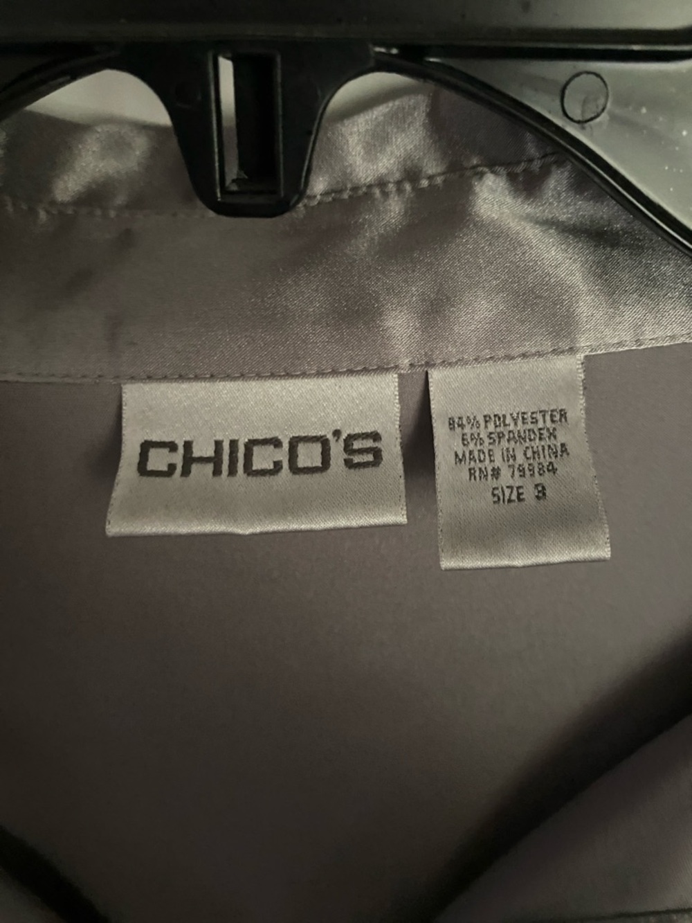 Chico's Satin-Look Silver Gray Button-Front Blouse - Picture 2 of 4